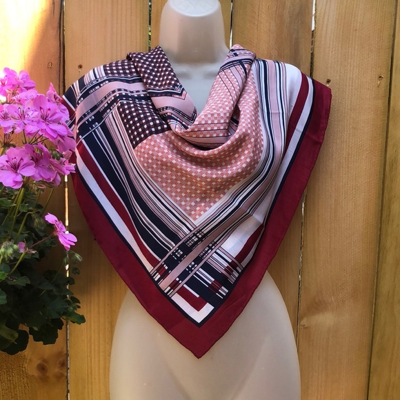 Vintage Accessories - VTG Trendy Geo Square Scarf. Red, cream, blue, orange, white